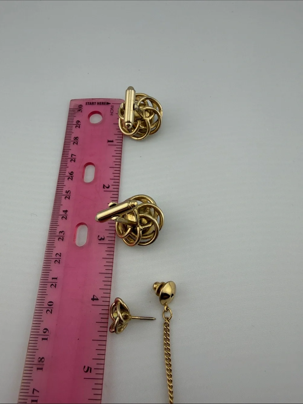 Vintage Gold-Tone Iridescent Crystal Cufflinks and Tie Pin Set by Dante